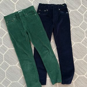 Two pairs of stretch corduroy pants.